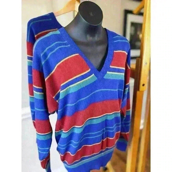 NWT VTG Bill Haire Ltd. Cashmere Striped V‎ Neck Sweater Women's Sizes S & M - Picture 3 of 8